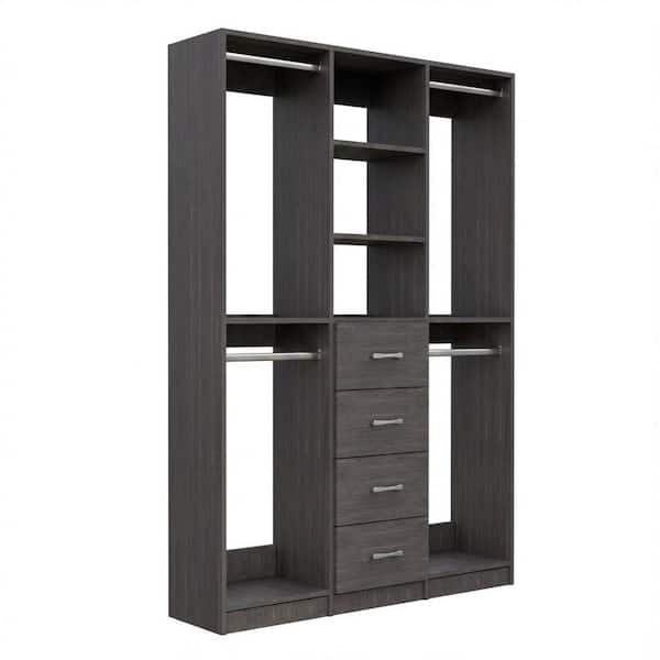 Alto Collection 58.5 in. W Grey Wall Mounted 2 Double Hang-Shelf and 4-Drawer Closet Kit Wood Closet System