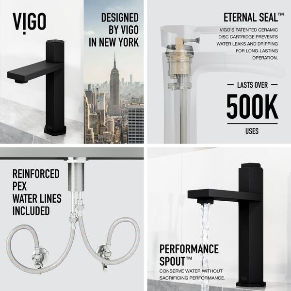 VIGO Nova Button Operated Single-Hole Bathroom Faucet in Matte