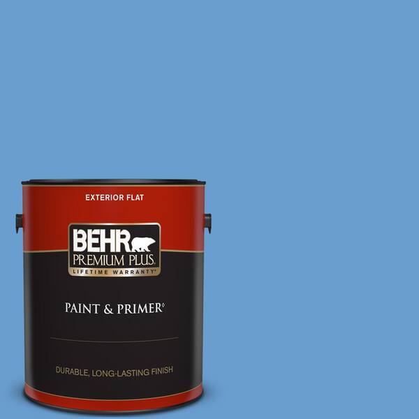 BEHR PREMIUM PLUS 1 gal. #570B-5 Gulf Stream Flat Exterior Paint & Primer