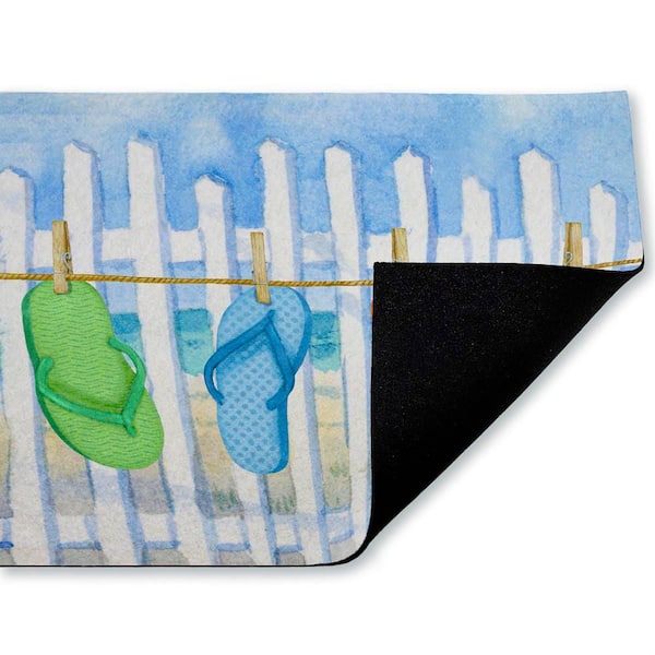 Flip Flop Summer Clothesline Blue 18 in. x 30 in. Polyester Non-Slip Outdoor Door Mat