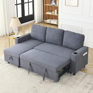 78.5 in. W Gray Linen 3-Seater Full Size Reversible Sleeper Sofa Bed