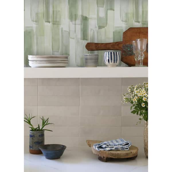 Watercolor Glass Olive Green Peel and Stick Wallpaper