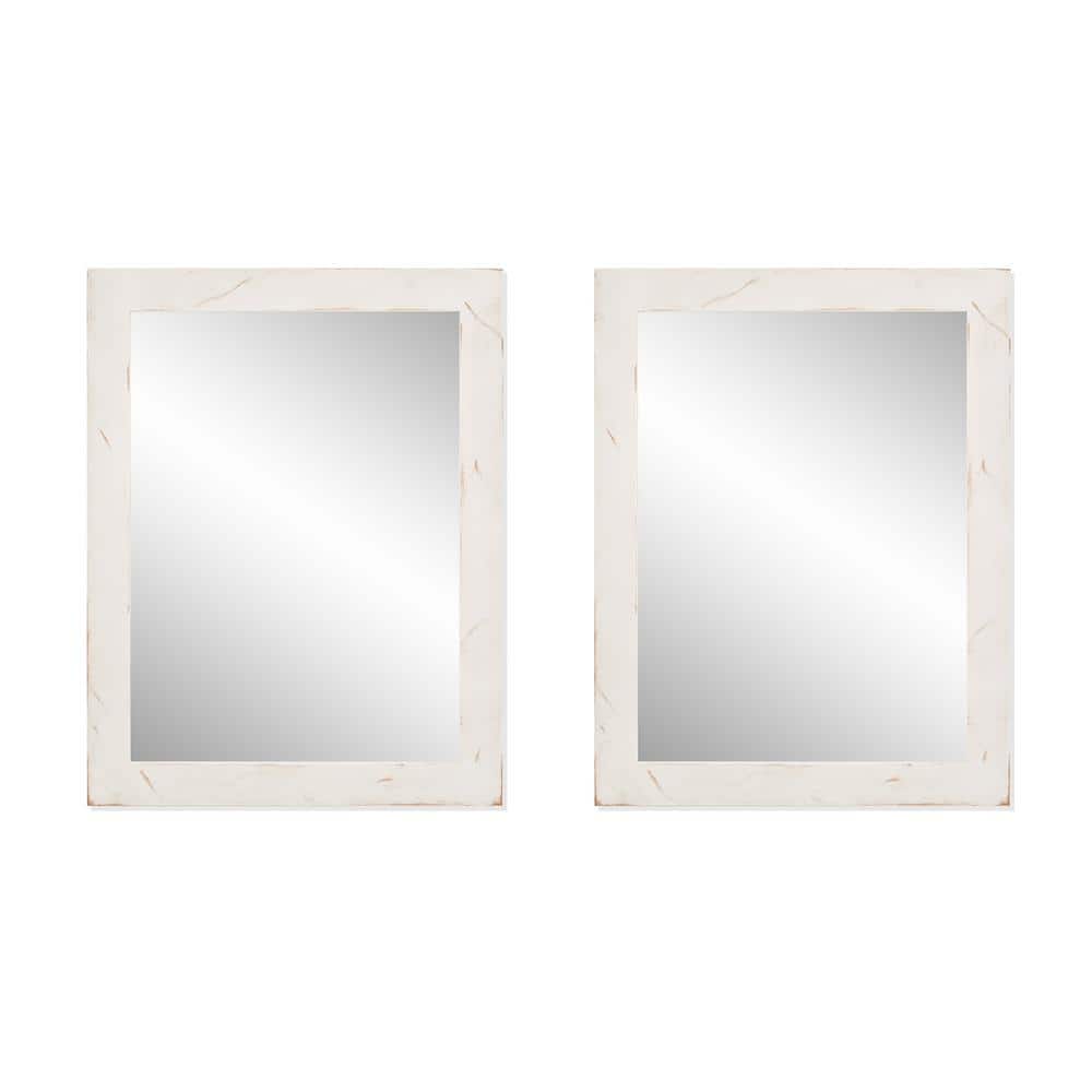 31 in. x 24 in. Farmhouse Rectangle Solid Wood Framed Whitewash Bathroom Vanity Wall Mirror Set of 2