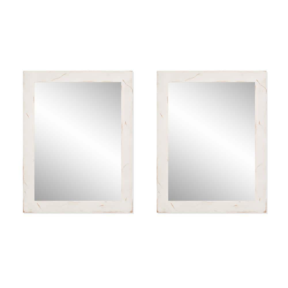 31 in. x 24 in. Farmhouse Rectangle Solid Wood Framed Whitewash Bathroom Va