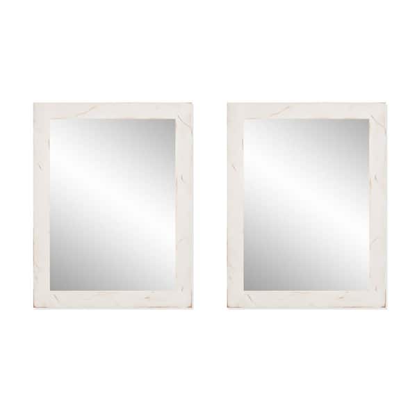 Unbranded 31 in. x 24 in. Farmhouse Rectangle Solid Wood Framed Whitewash Bathroom Vanity Wall Mirror Set of 2