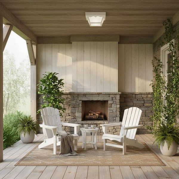 Independence 8.5 in. 1-Light White Outdoor Porch Ceiling Flush Mount Light with Frosted Glass (1-Pack)