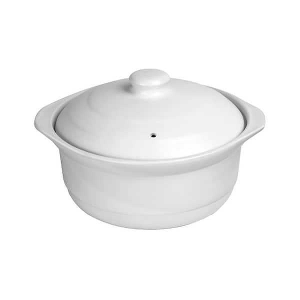 Ceramic Stock Pot with Lid, 1.9 Quart Capacity, White, Natural Ceramic Material, Compatible with Gas and Electric
