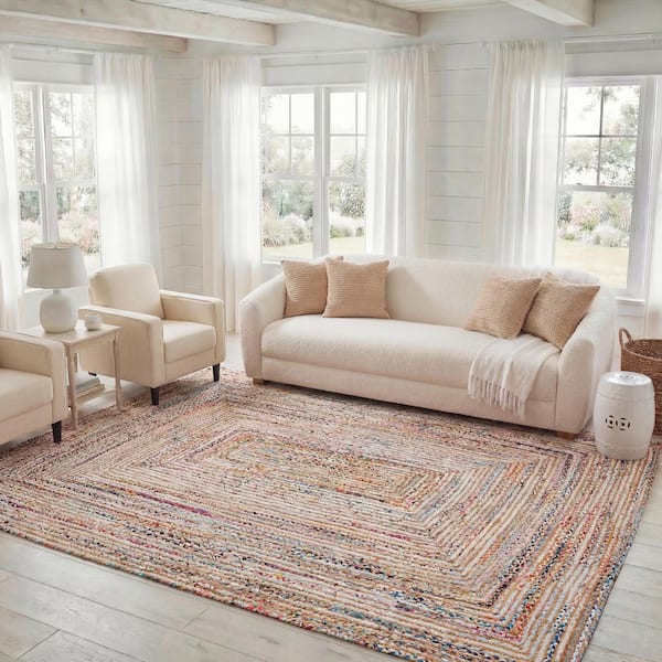 Cape Cod 12 ft. x 12 ft. Square Beige/Multi Striped Border Area Rug