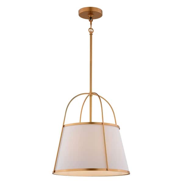 Marion 1-Light Mystic Gold Mid-Century Modern Pendant with White Fabric Shade, Hanging Ceiling Dining Room Fixture