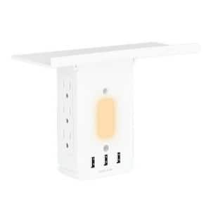 3 USB Outlet 6-Wide-spacing AC Sockets Wireless Power Strip Smart Night Lighting 1020-Joules Surge Protection with Shelf