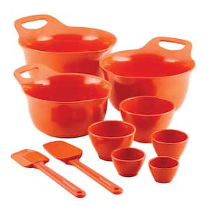 Mix and Measure Mixing Bowl Measuring Cup and Utensil Set, 10-Piece, Orange