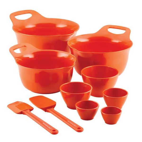 Rachael Ray Mix and Measure Mixing Bowl Measuring Cup and Utensil Set, 10-Piece, Orange