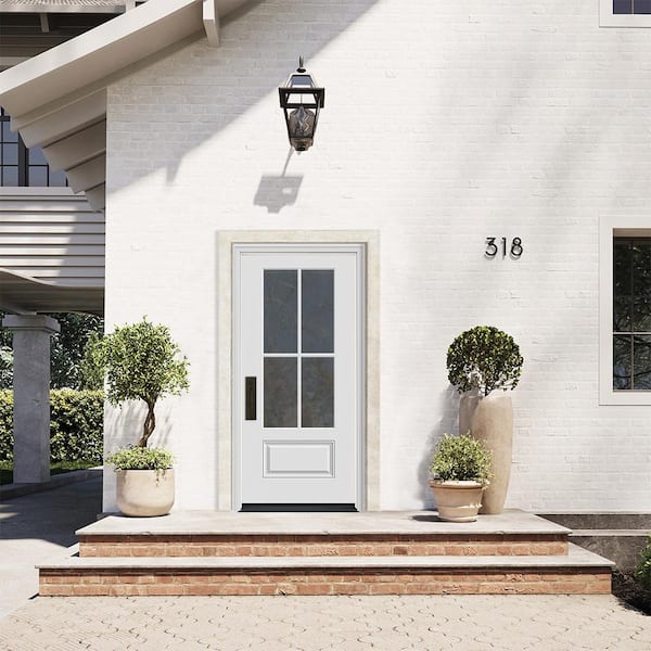 36 in. x 80 in. 1-Panel Left Hand Inswing 4-Lite Clear Ash Fiberglass Prehung Front Door with Brickmould