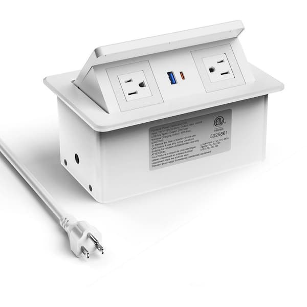 6 ft. Cord 2-Outlet Surge Protector with 1 USB-A Port 1 USB-C Port and 15-Watt Wireless Charging for Office Bedroom