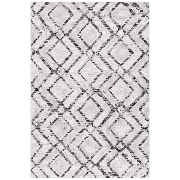SAFAVIEH Courtyard Ivory/Black 8 ft. x 10 ft. Diamond Chevron Indoor/Outdoor Area Rug