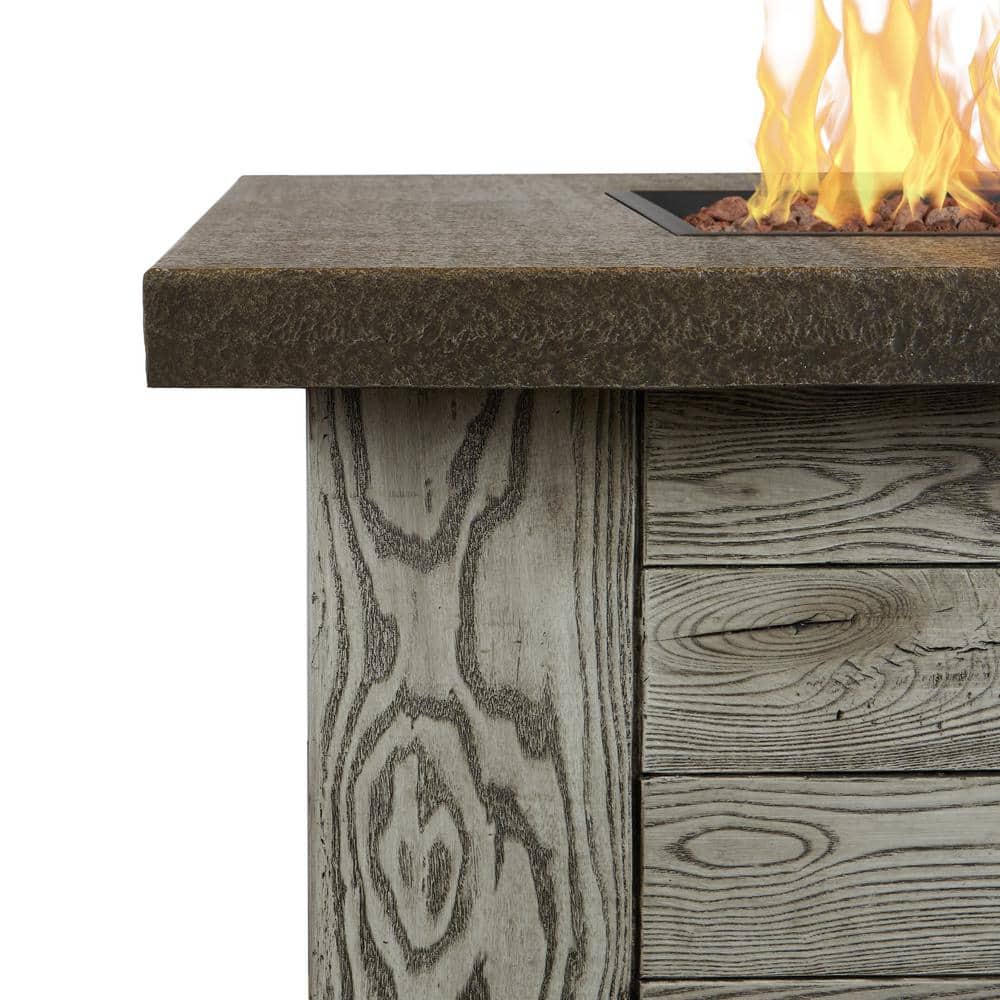 Weathered Gray Fiber Cast Concrete Gas Fire Pit Table
