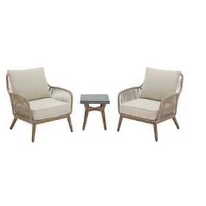 Haymont 3-Piece Steel Wicker Outdoor Patio Conversion Seating Set with Beige Cushions