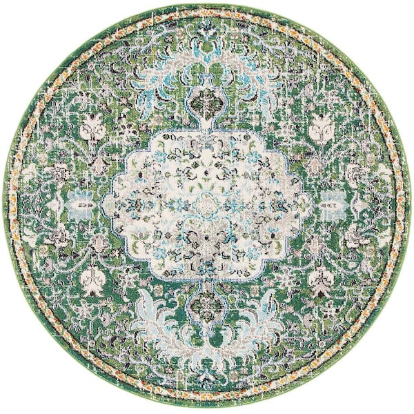 Unbranded Green Polypropylene 5 ft. x 5 ft. Medallion Indoor Round Area Rug