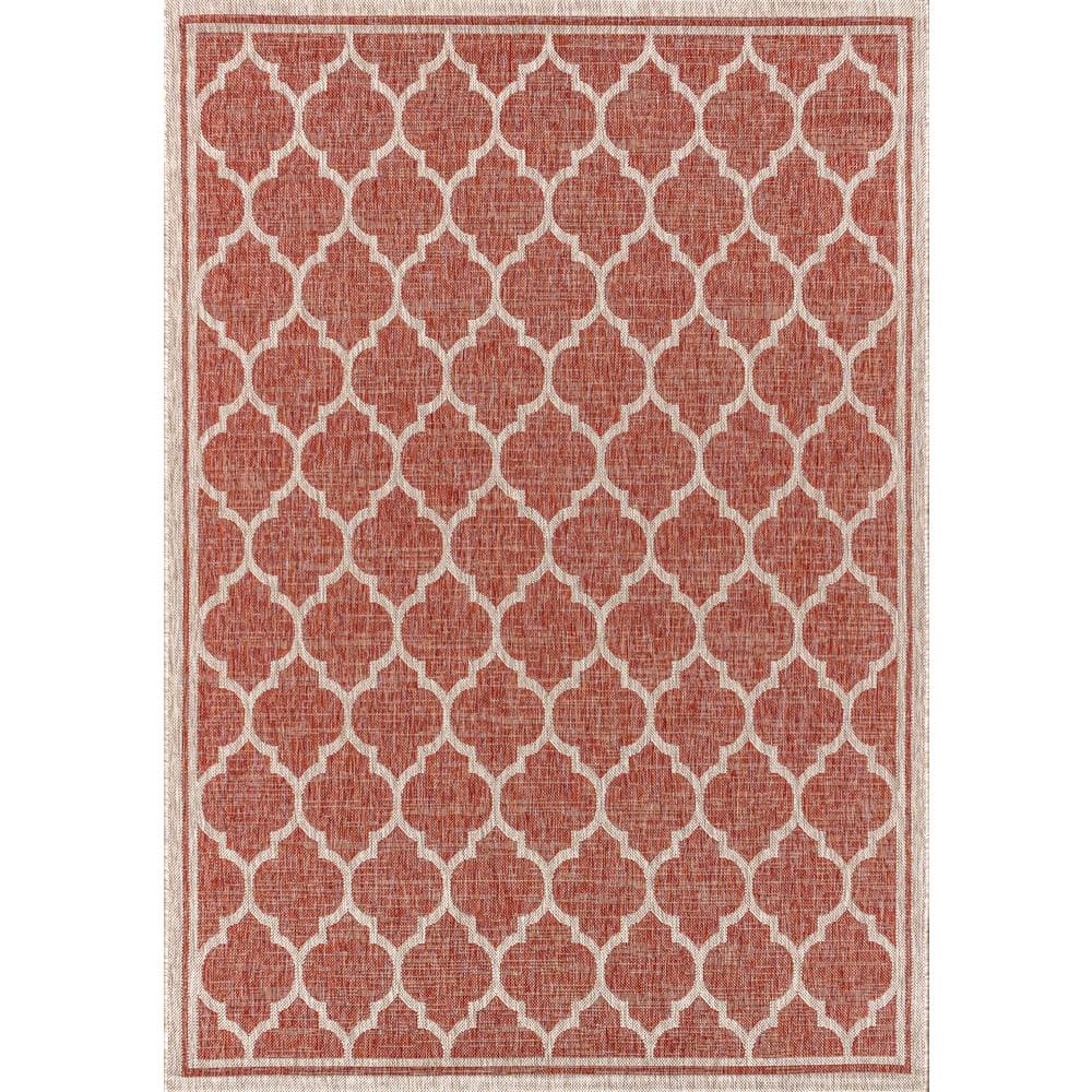 JONATHAN Y Trebol Moroccan Trellis Red/Beige 5 ft. 3 in. x 7 ft. 7 in. Textured Weave Indoor/Outdoor Area Rug