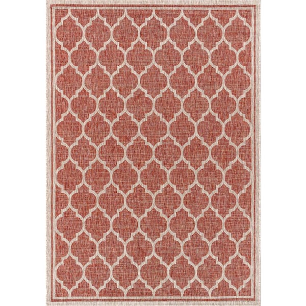 Trebol Moroccan Trellis Textured Weave Red/Beige 9 ft. x 12 ft. Indoor/Outdoor Area Rug