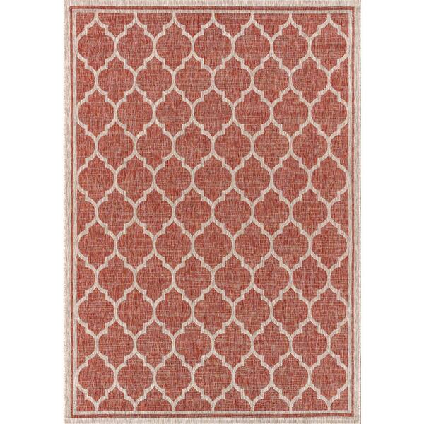 Trebol Moroccan Trellis Textured Weave Red/Beige 9 ft. x 12 ft. Indoor/Outdoor Area Rug
