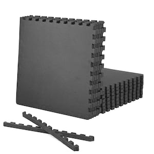 Black 24 in. W x 24 in. L x 1 in. Thick EVA Foam Double-Sided T Pattern Gym Flooring Mat (12 Tiles/Pack) (48 sq. ft.)