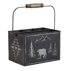 10 in. H x 8 in. W x 5.5 in. D Black Bear Rustic Metal Utensil Caddy