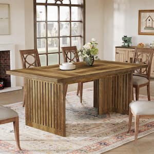 Roesler Farmhouse Brown Wood 63 in. Rectangular Pedestal Dining Table Seats 4