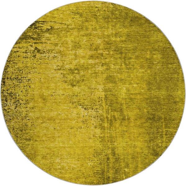 Dream Shag Premium Machine Washable Abstract ADS554 Gold 8 ft. x 8 ft. Round Rug