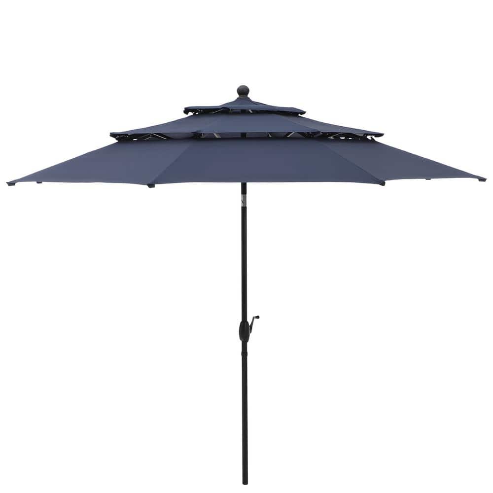 PHI VILLA 10 ft. Market Patio Umbrella in 3Layer in Blue With Crank and Tilt THDE02GM009Z
