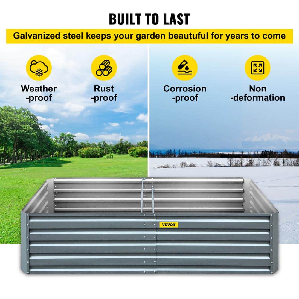 Large Gray Galvanized Steel Raised Garden Bed Planter