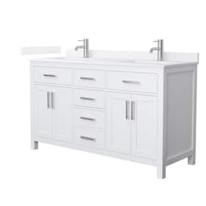 Beckett 60 in. Double Freestanding White Bath Vanity with White Quartz Top Unassembled