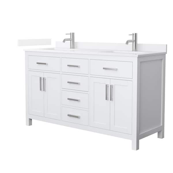 Beckett 60 in. Double Freestanding White Bath Vanity with White Quartz Top (Assembled)
