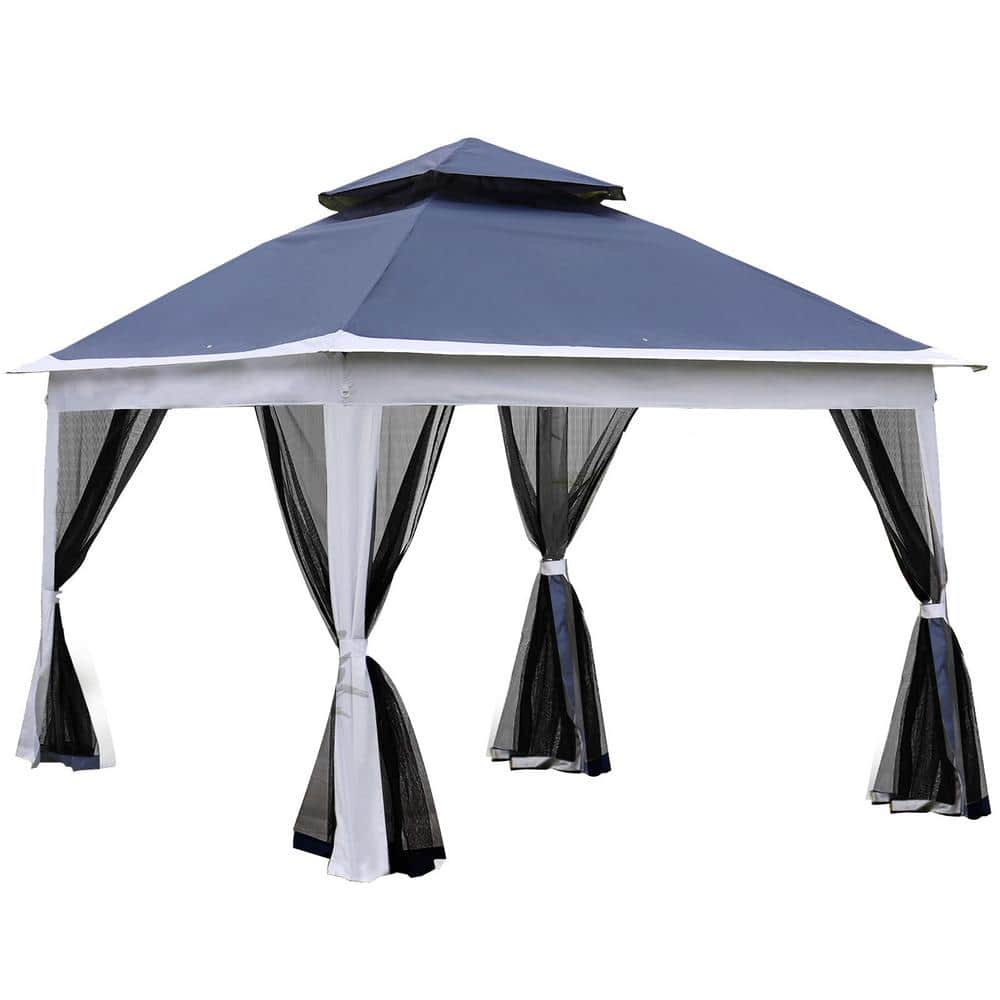 11 ft. x 11 ft. Outdoor Blue Pop-Up Gazebo Canopy with Removable Zipper Net