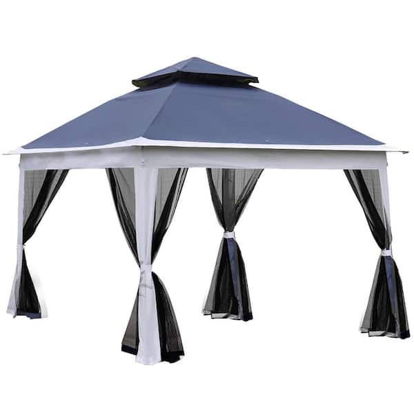 Unbranded 11 ft. x 11 ft. Outdoor Blue Pop-Up Gazebo Canopy with Removable Zipper Net Suitable for Patio Backyard, Garden, Camping