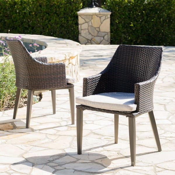 Miscool Anky Brown Wicker Outdoor Lounge Chair with Beige Cushion (Set of 2)