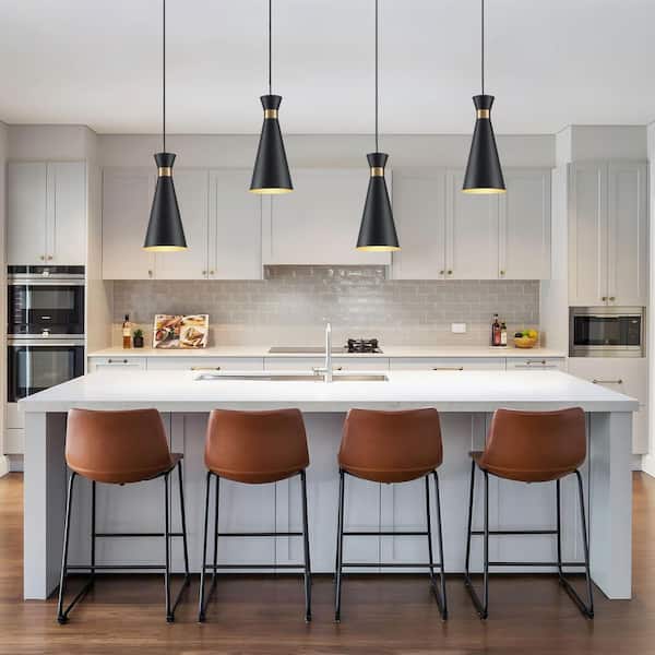 TinHon Set of 3 Modern Black Cone Pendant Lights with Gold Accents