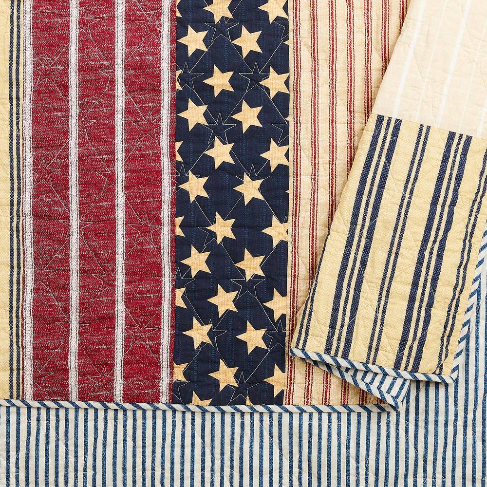 Full Blue Cotton Reversible Patriotic Quilt Set