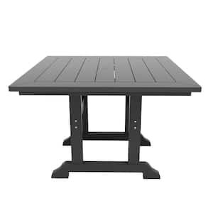 Hayes 43 in. All Weather HDPE Plastic Square Outdoor Dining Trestle Table with Umbrella Hole in Gray