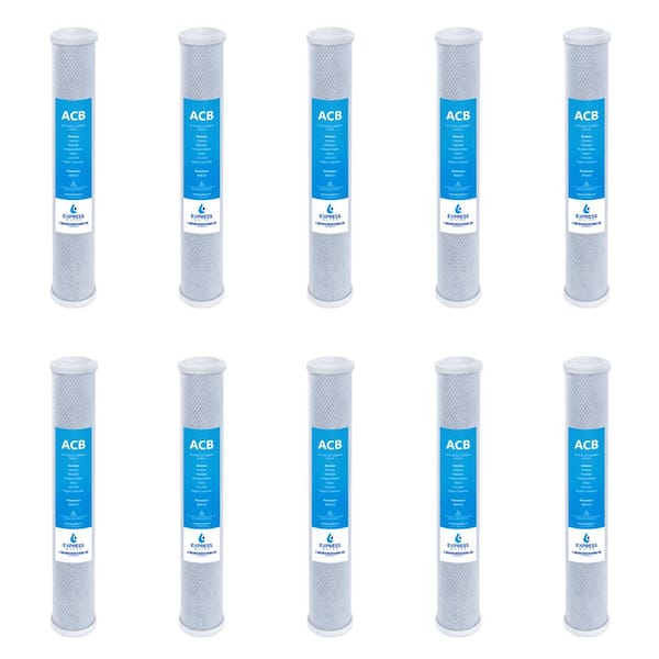 Express Water 10 Pack Big Blue Activated Carbon Block Water Filter - Whole House - 5 Micron - 2.5" x 20" inch