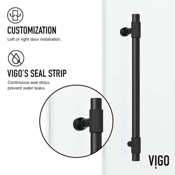 Elan Hart 56 to 60 in. W x 66 in. H Sliding Frameless Tub Door in Matte Black with 3/8 in. (10mm) Clear Glass
