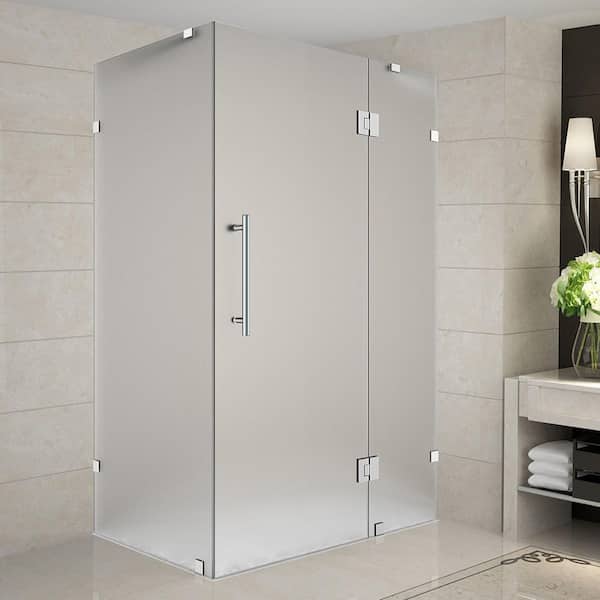 Aston Avalux 44 in. x 30 in. x 72 in. Rectangular Pivot Frameless Corner Shower Enclosure Stainless Steel with Frosted Glass