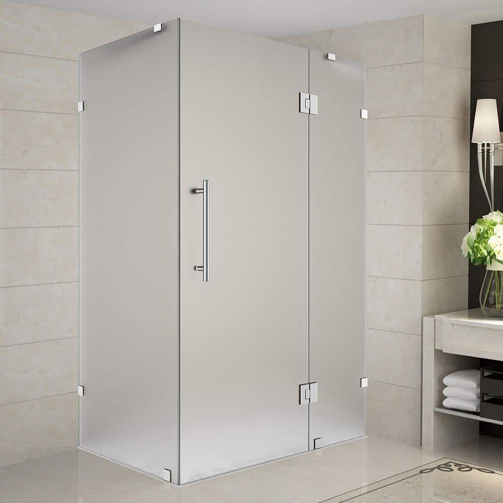 Avalux 52 in. x 30 in. x 72 in. Rectangular Pivot Frameless Corner Shower Enclosure Stainless Steel with Frosted Glass price history on PriceWatchPro