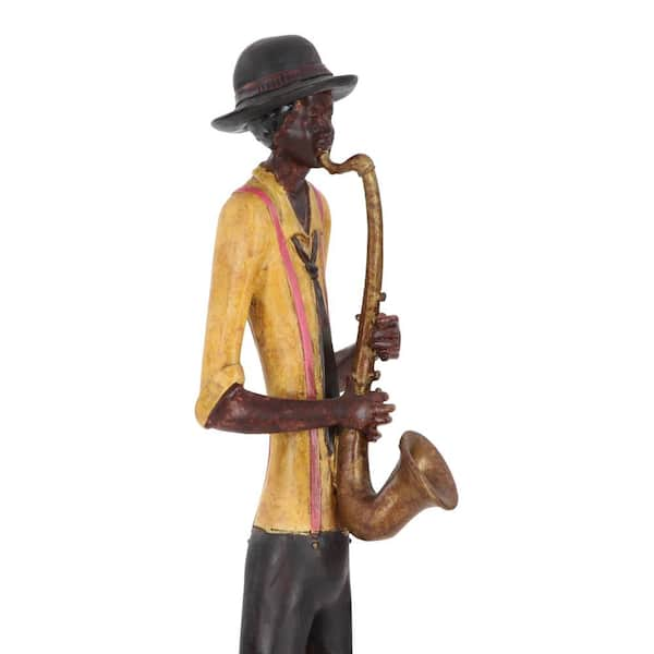 Litton Lane Brown Polystone Tall Long Legged Jazz Band Musician Sculpture  with Black Base Stand (Set of 4) 44627 - The Home Depot