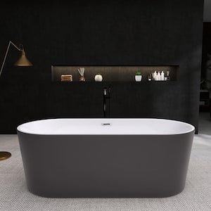 62 in. Acrylic Flatbottom Freestanding Non-Whirlpool Bathtub in Gray