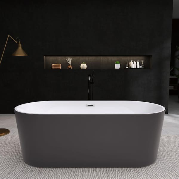Getpro 62 in. Acrylic Flatbottom Freestanding Non-Whirlpool Bathtub in Gray