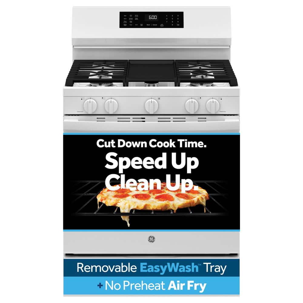 30 in. 5-Burners Smart Free-Standing Gas Convection Range in White with Eas