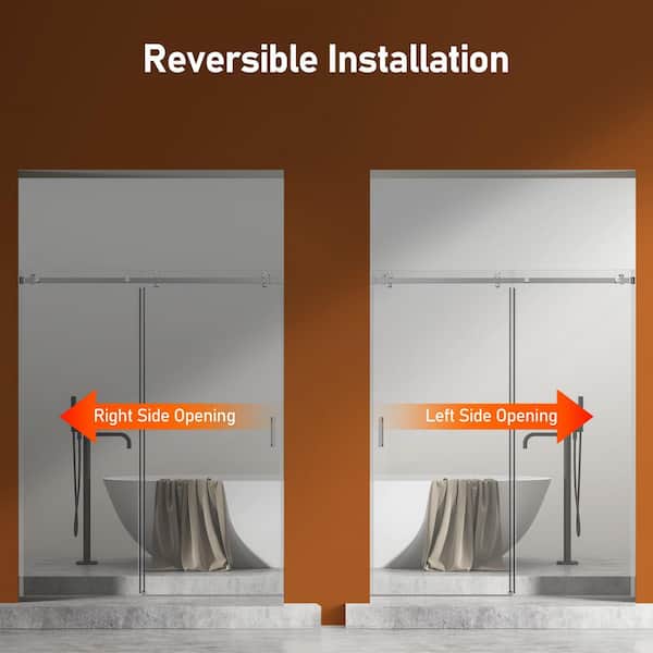Reversible 56 to 60 in. W x 74 in. H Frameless Sliding Shower Door in Brushed Nickel with Soft-Close and Tempered Glass