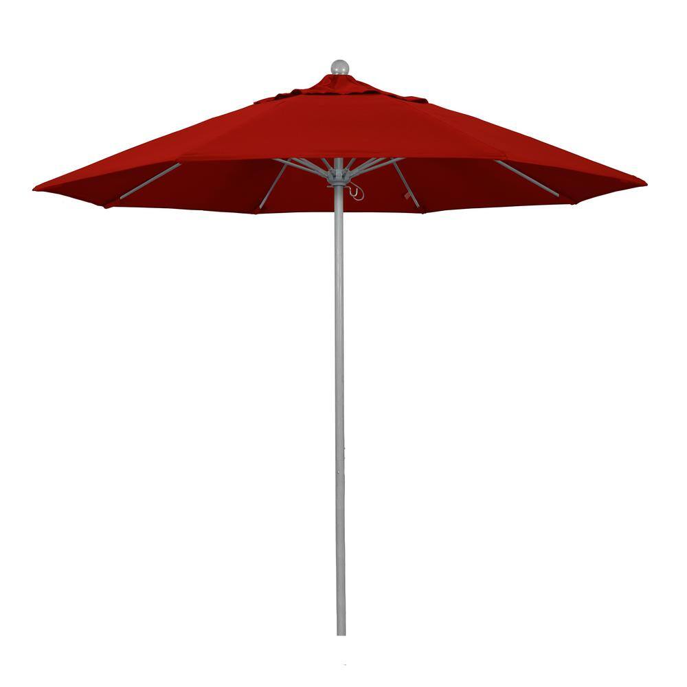 9 ft. Gray Woodgrain Aluminum Commercial Market Patio Umbrella Fiberglass Ribs and Push Lift in Jockey Red Sunbrella price history on PriceWatchPro