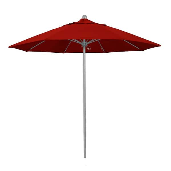 California Umbrella 9 ft. Gray Woodgrain Aluminum Commercial Market Patio Umbrella Fiberglass Ribs and Push Lift in Jockey Red Sunbrella